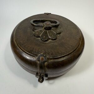 Antique brass India chapati box hand engraved